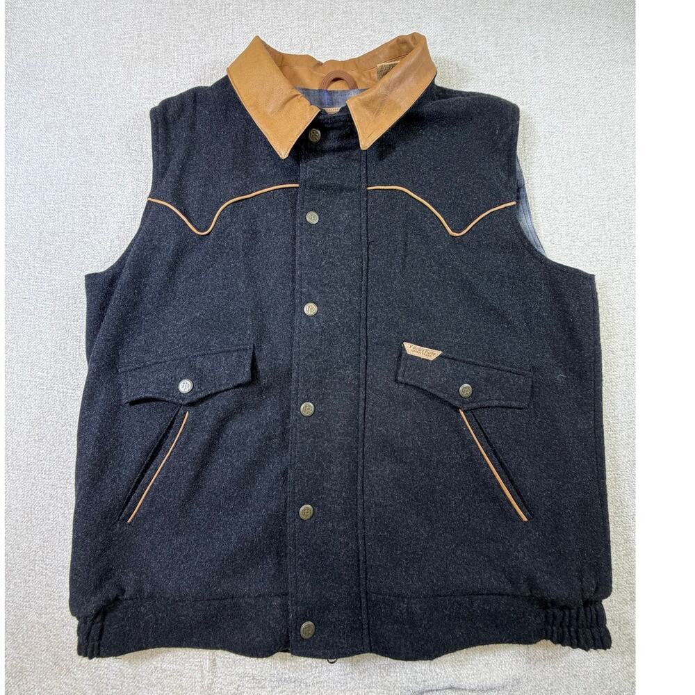 Powder River Outfitters Men's Black XXLT Wool Blend Leather Collar Ranch Vest